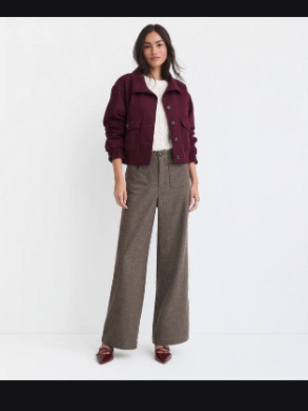 Loft Petite Palmer Wool Wide Leg High-Rise Trousers - Brown